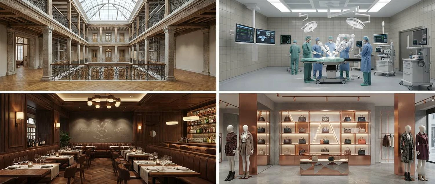Specialized niche examples showing a heritage building restoration render