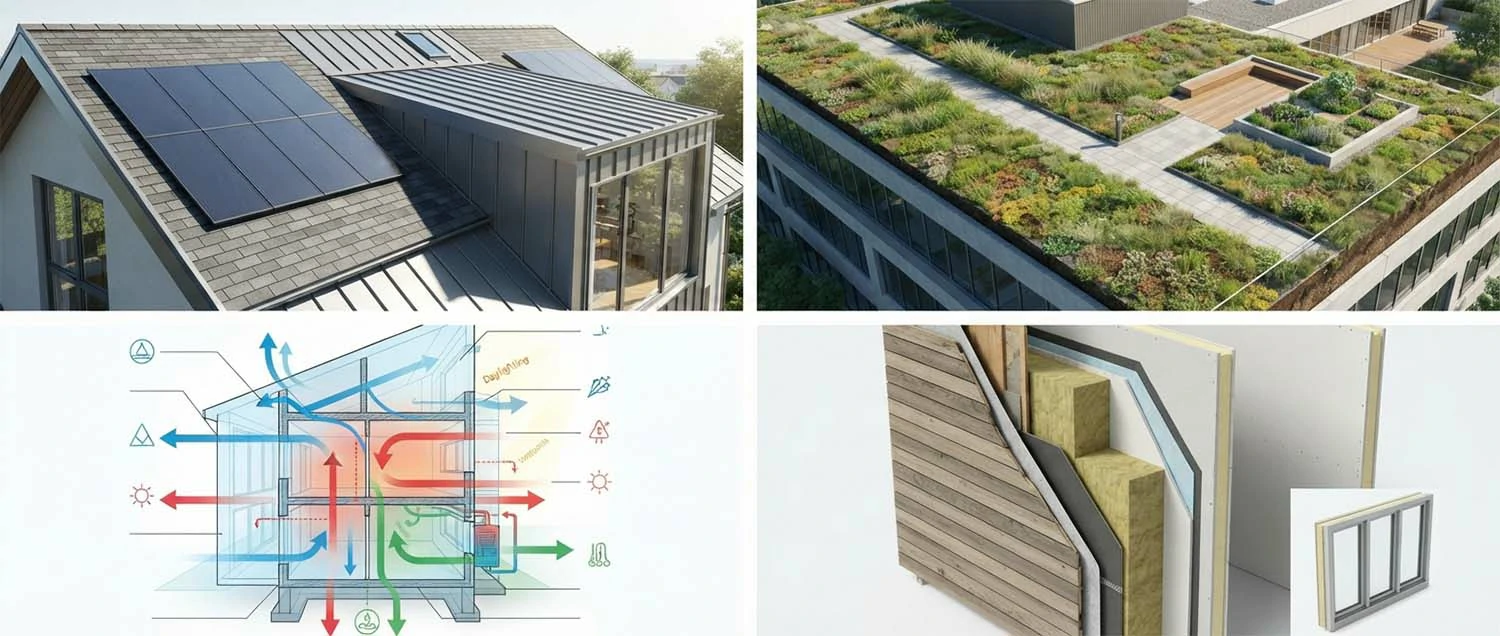 Sustainability renderings showing solar panel integration