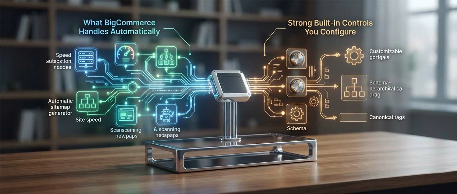 What BigCommerce handles automatically vs. the strong built-in controls