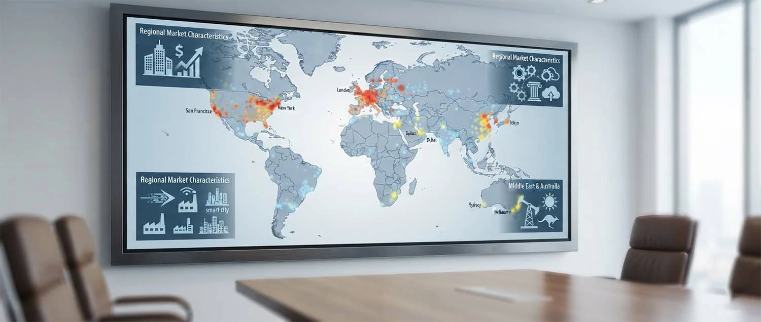 World map showing visualisation firm concentrations across Europe