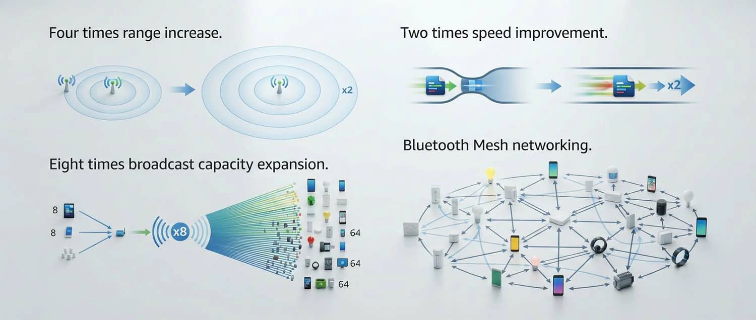 A benefits summary showing four times range increase, two times speed improvement