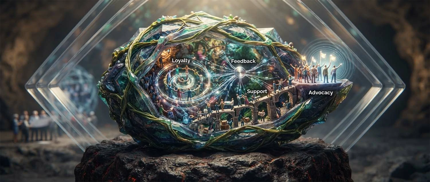 A community producing loyalty, feedback, support, and advocacy