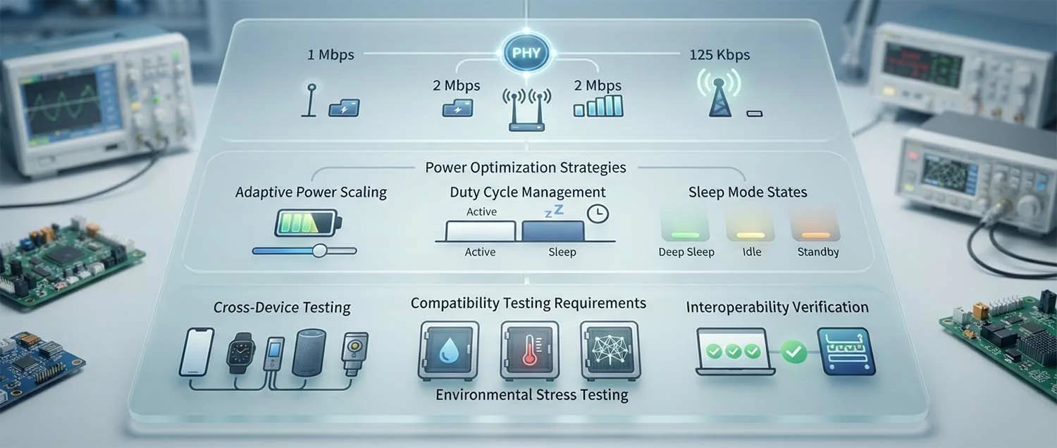 A developer guide showing PHY selection options between 1 Mbps