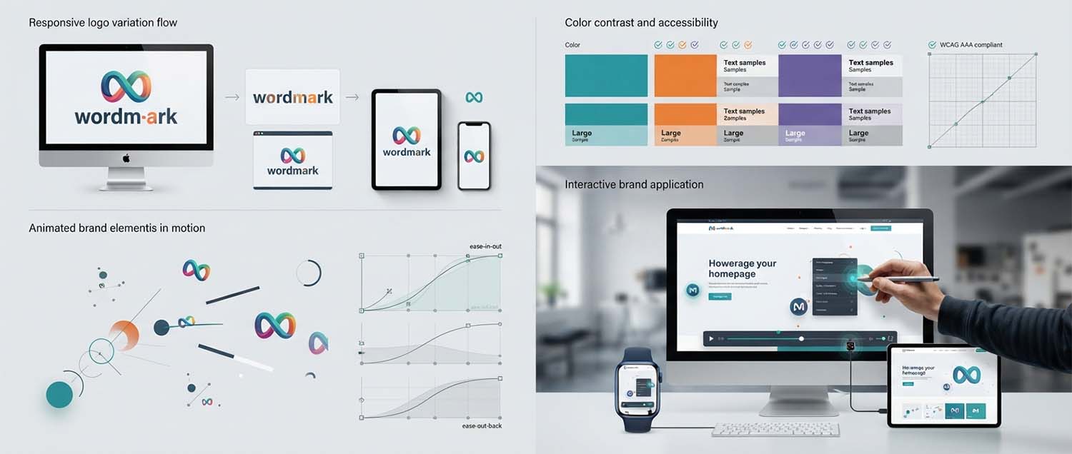A digital-first brand identity showcase featuring responsive logo
