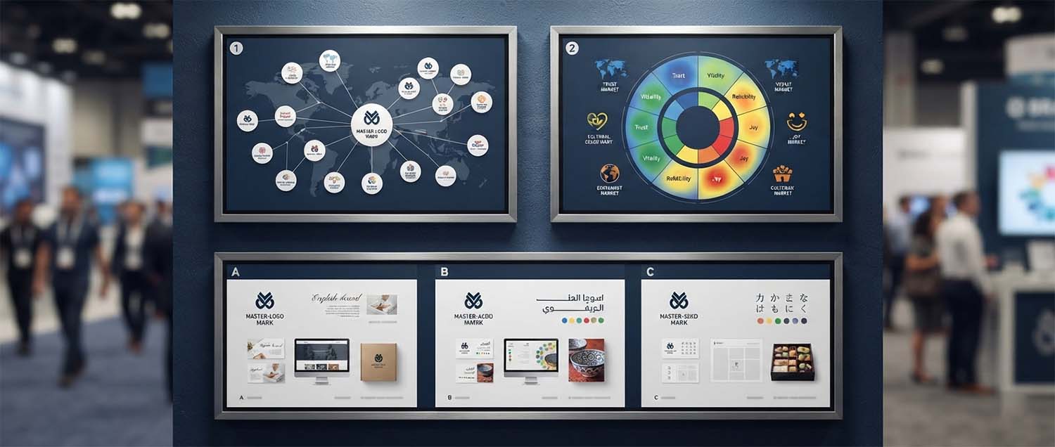 A global brand architecture diagram showing how a master brand