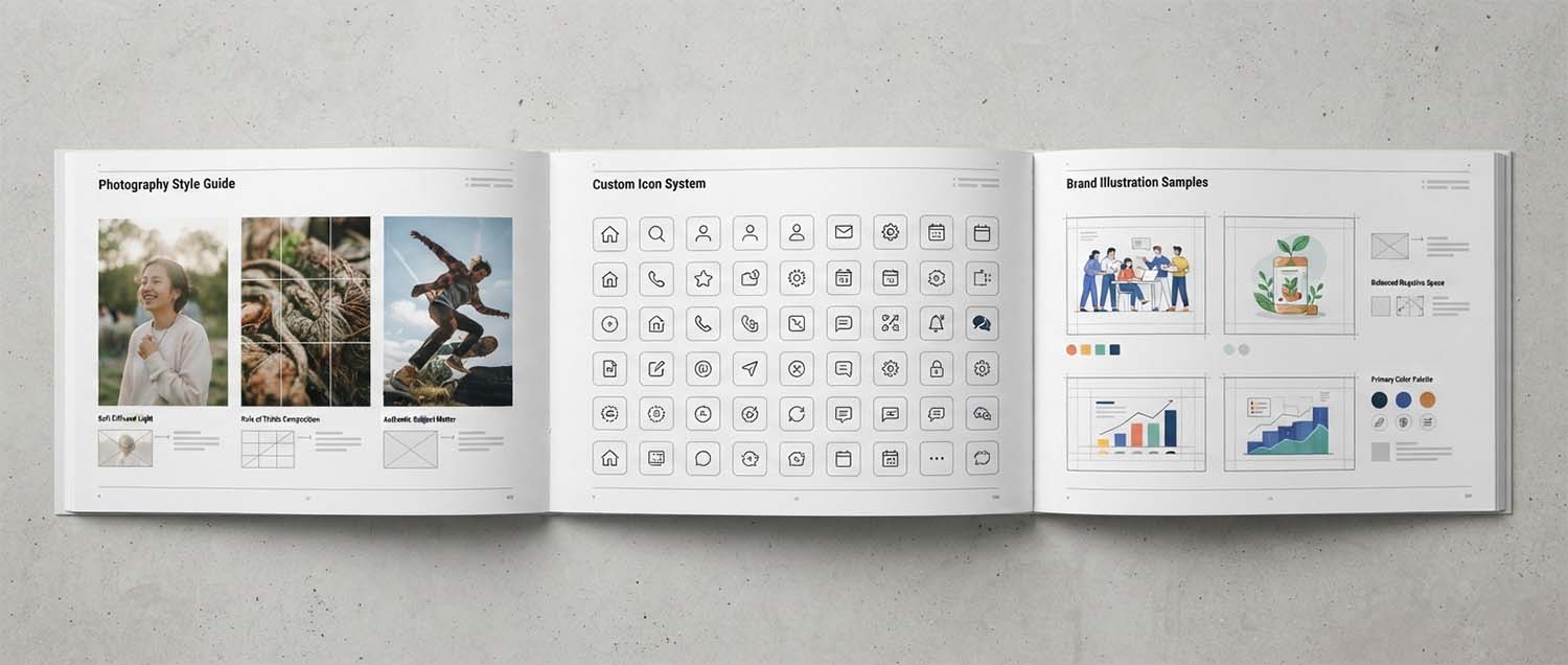 A photography style guide showing approved imagery examples with lighting style notes