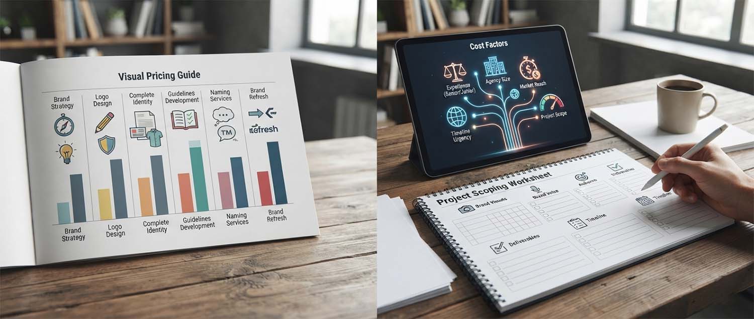 A pricing guide showing typical investment ranges for brand strategy