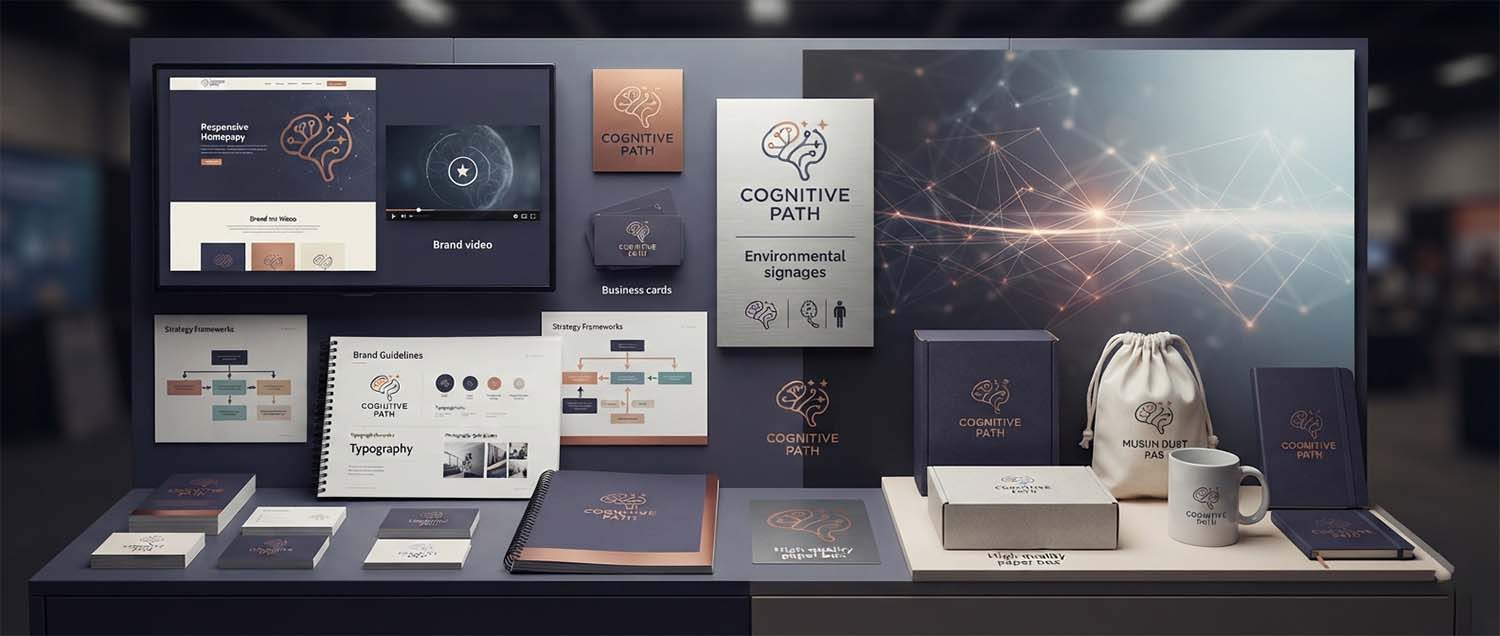 An inspiring scene showing a completed brand identity system