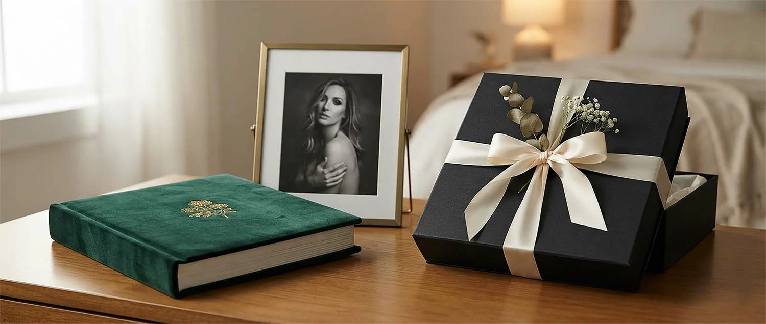 Beautiful gift presentation of boudoir photography