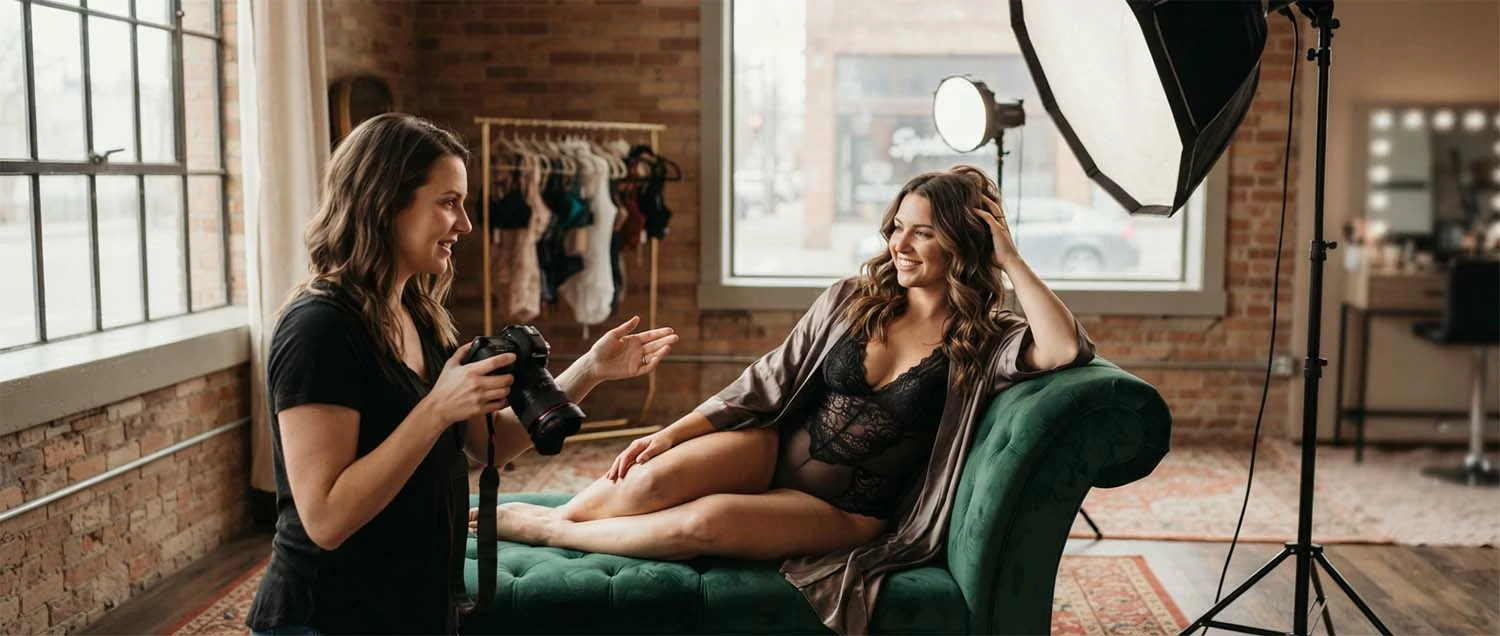 Boudoir photography session in progress at a Spokane studio