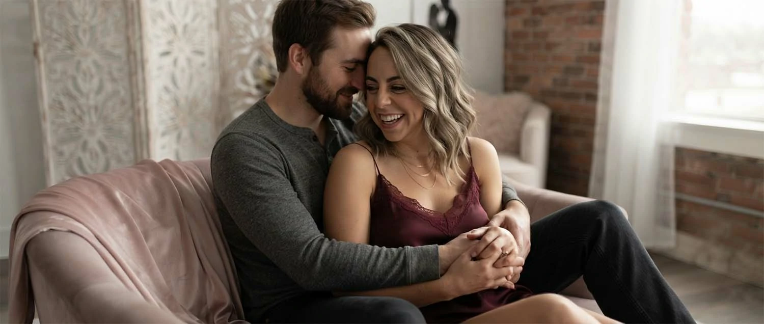 Intimate couples boudoir session in Spokane showing a romantic and artistic connection between partners